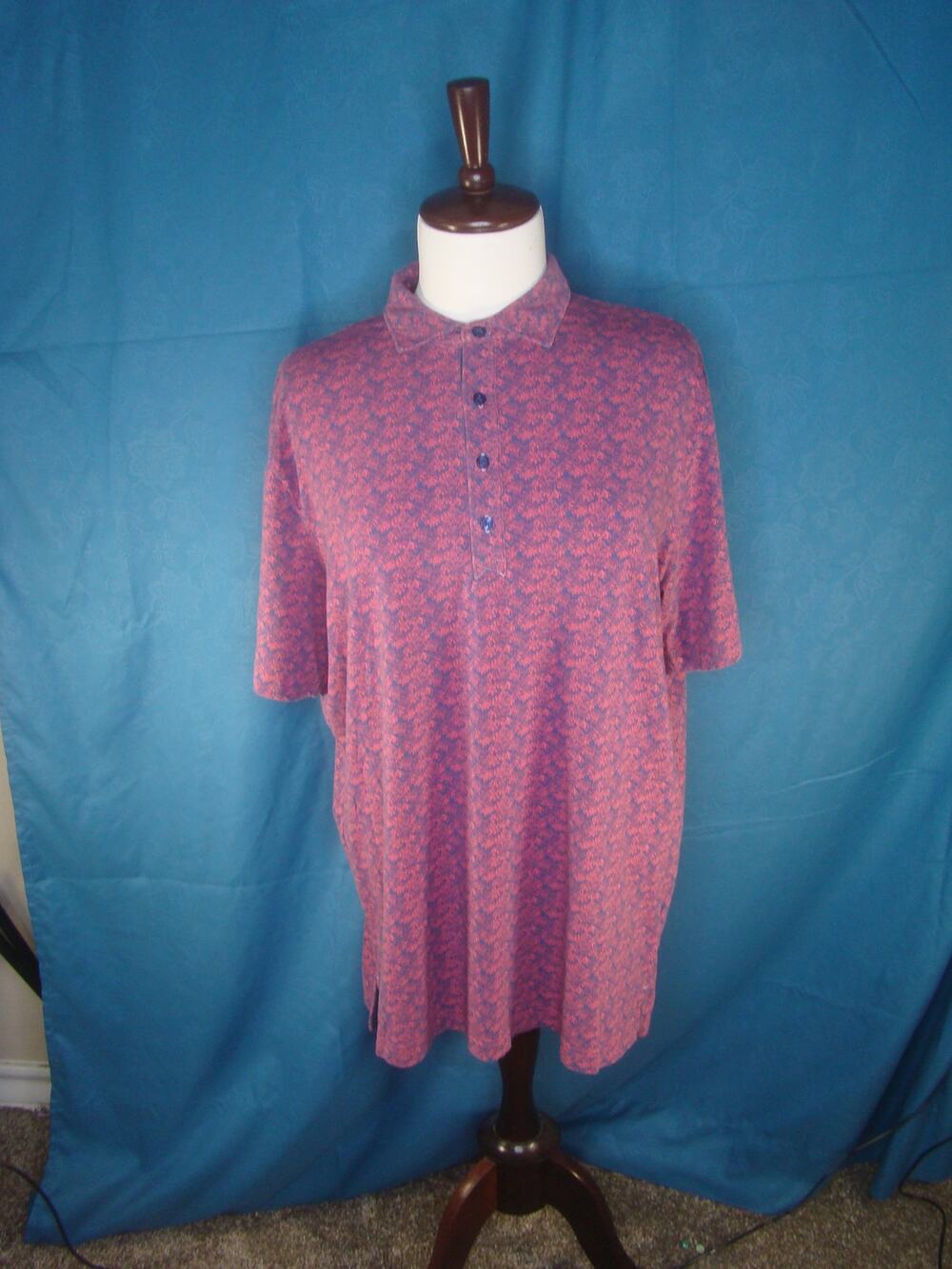 Jonnie-O Linxter Golf Polo Shirt Large Pink/Black flower Pattern